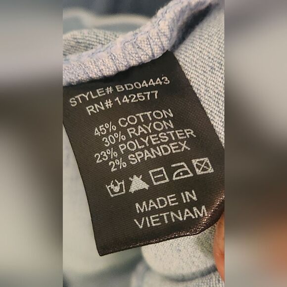 Blushe L  Boho OffShoulder Puff Sleeve Button Front Bodycon MiniDress LightDenim - Picture 7 of 11